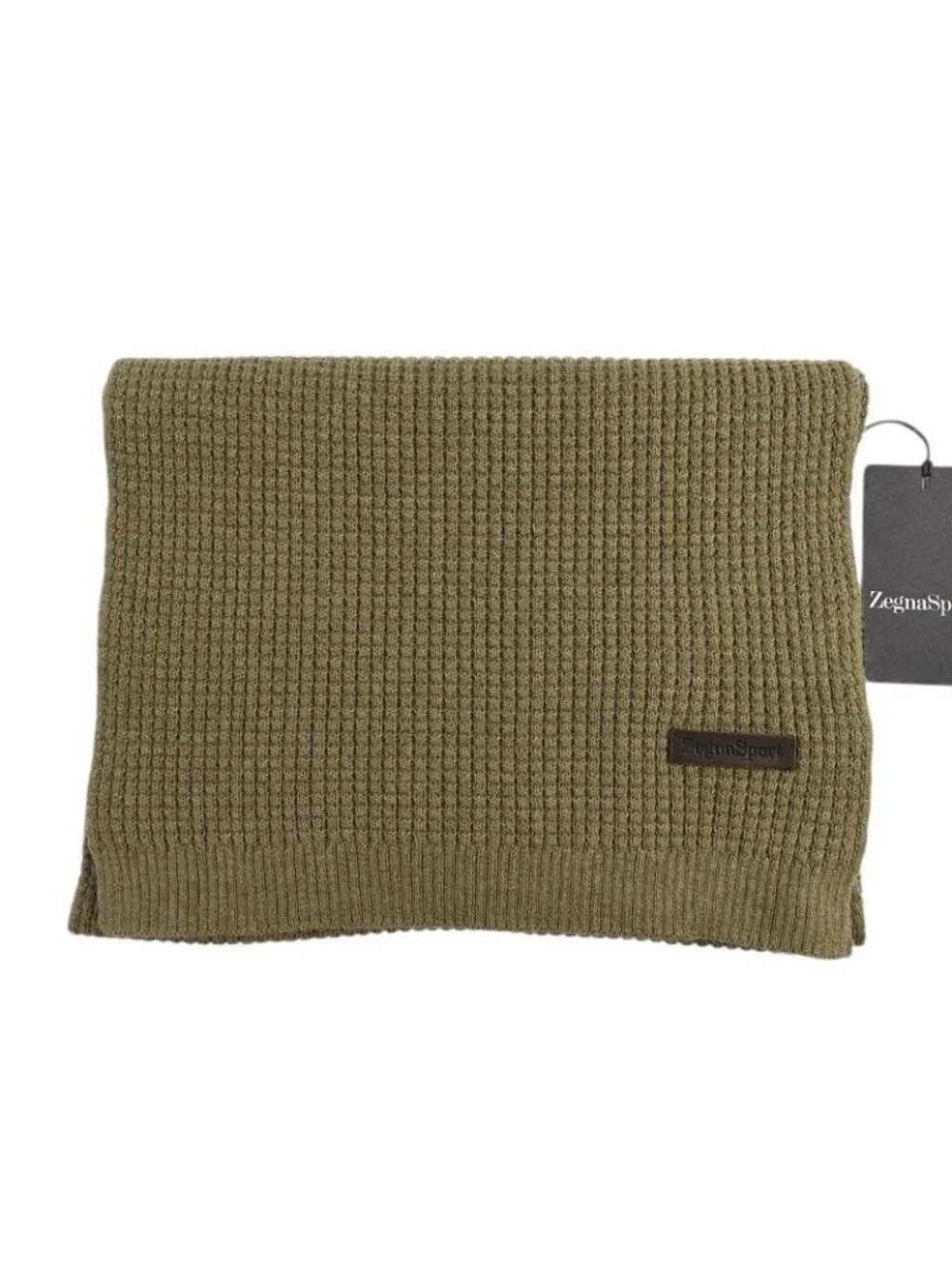 ZEGNA SPORT ERMENEGILDO ZEGNA Khaki Waffle Knit Cotton Cashmere Blend Scarf NWT